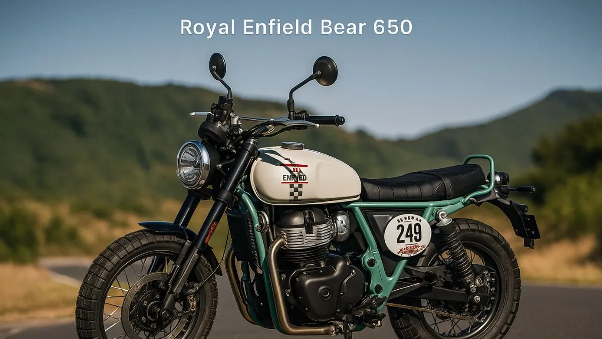 Royal Enfield Bear 650 front view with scrambler design