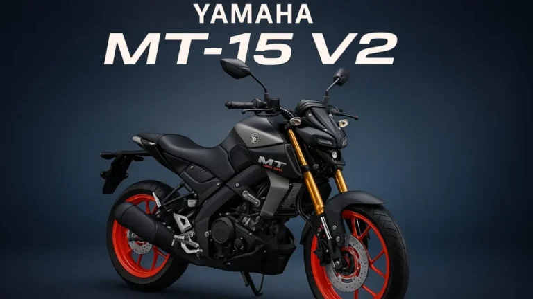 Yamaha MT 15 V2 side view with muscular fuel tank