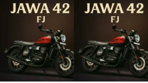 Jawa 42 FJ in stunning black chrome finish on highway