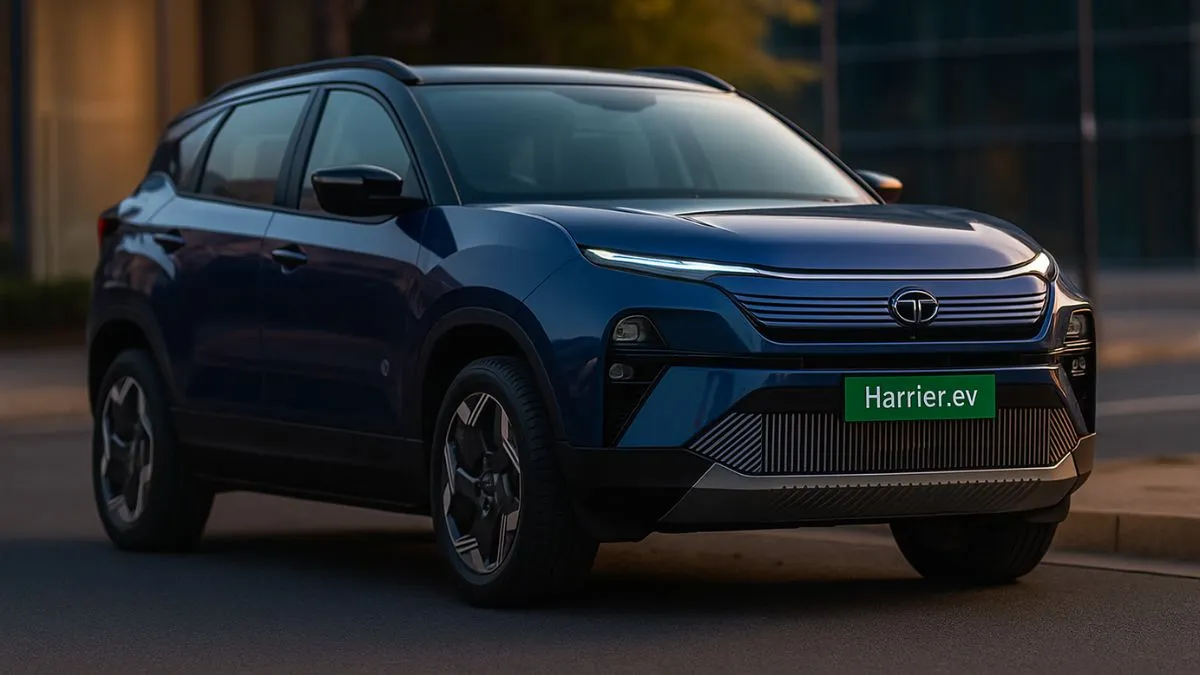 Tata Harrier EV front design with LED light bar