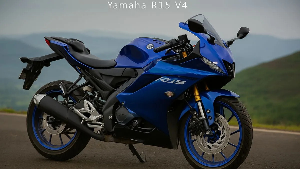 Yamaha R15 V4 side view with Racing Blue design