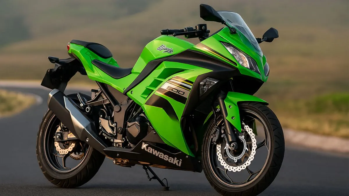 Kawasaki Ninja 300 2025 model front view with twin projector headlamps