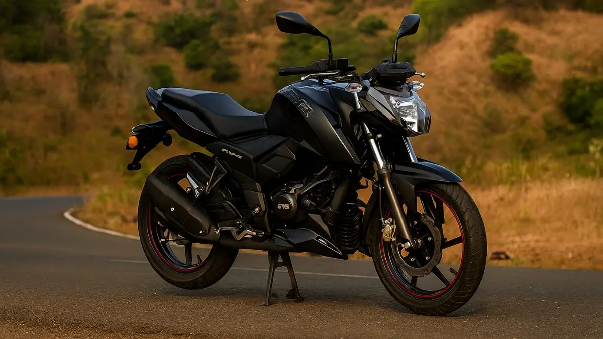TVS Apache RTR 160 side profile showing sporty design and graphics