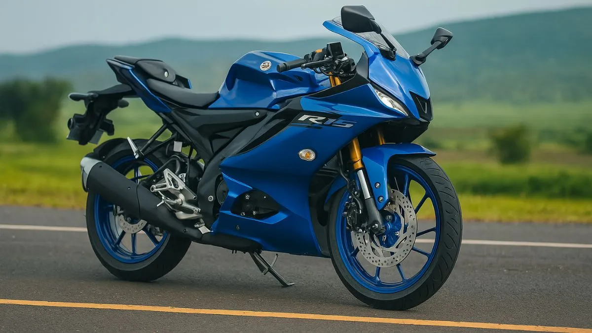 Yamaha R15 V4 front look with LED headlight and aggressive design